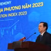 Bộ trưởng Bộ Khoa học và Công nghệ Huỳnh Thành Đạt phát biểu khai mạc. (Ảnh: Hoàng Hiếu/TTXVN)