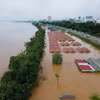 Mực nước sông Mekong ngày 13/9 tại công viên Donchan, thủ đô Vientiane của Lào. Ảnh: Đỗ Bá Thành/TTXVN)