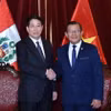Chủ tịch nước Lương Cường hội kiến Chủ tịch Quốc hội Peru Eduardo Salhuana. (Ảnh: Lâm Khánh/TTXVN)