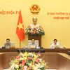 Chủ tịch Quốc hội Vương Đình Huệ và các Phó Chủ tịch Quốc hội tại phiên họp. (Ảnh: An Đăng/TTXVN)