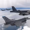 Chiến đấu cơ F-16 của Mỹ (phải) trong cuộc tập trận không quân chung ở Hàn Quốc, ngày 13/7/2023. (Ảnh: AFP/TTXVN)