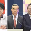 (Từ trái sang) Ngoại trưởng Nhật Bản Yoko Kamikawa, Bộ trưởng Ngoại giao Trung Quốc Vương Nghị và Ngoại trưởng Hàn Quốc Park Jin. (Ảnh: Yomiuri Shimbun/TTXVN)