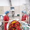 Điều dưỡng Đặng Thị Hạ chăm sóc cho một bệnh nhân tại Bệnh viện Bạch Mai. (Ảnh: M.T/Vietnam+)