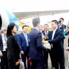 Lễ đón đoàn khách Nhật Bản tại Sân bay Quốc tế Vân Đồn. (Ảnh: TTXVN phát)