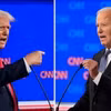 Tổng thống Mỹ Joe Biden (phải) và cựu Tổng thống Donald Trump tại cuộc tranh luận trực tiếp đầu tiên ở Atlanta, bang Georgia, Mỹ, ngày 27/6/2024. (Ảnh: CNN/TTXVN)