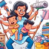 Nhiều người vợ phải làm mọi việc vì không có người san sẻ việc nhà. (Nguồn: Ảnh do AI tạo ra từ Bing Image Creator)