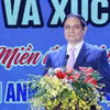 Thủ tướng Phạm Minh Chính phát biểu tại Hội nghị công bố quy hoạch tỉnh Ninh Thuận. (Ảnh: Dương Giang/TTXVN)