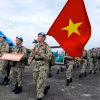 Lực lượng Gìn giữ Hòa bình Việt Nam xuất quân tại Sân bay Quốc tế Nội Bài (Hà Nội), lên đường thực hiện nhiệm vụ của Liên hợp quốc tại Phái bộ UNISFA. (Ảnh: An Đăng/TTXVN)