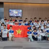 Toàn đoàn Việt Nam tại lễ Bế mạc và trao giải cuộc thi Toán Quốc tế WMI 2023 tổ chức tại Seoul, Hàn Quốc. (Ảnh: PV/Vietnam+)