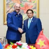 Thủ tướng Phạm Minh Chính gặp Chủ tịch Hội đồng châu Âu Charles Michel. (Ảnh: Dương Giang/TTXVN)