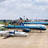Đội máy bay của Vietnam Airlines tại sân bay. (Ảnh: PV/Vietnam+)