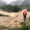 Khu vực cầu tràn qua suối Mon thuộc bản Áng, xã Đông Sang, huyện Mộc Châu, tỉnh Sơn La, nước lũ dâng lên cao khiến 2 người bị nước cuốn trôi. (Ảnh: TTXVN phát)