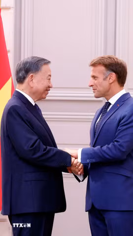 Tổng Bí thư, Chủ tịch nước Tô Lâm và Tổng thống Pháp Emmanuel Macron. (Ảnh: Thống Nhất/TTXVN)