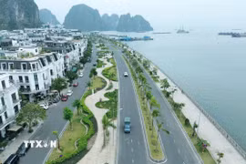 Tuyến đường 6 làn với cảnh quan tiểu cảnh tuyệt đẹp hai bên đường. (Ảnh: Quốc Khánh/TTXVN)