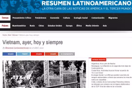 Dưới tiêu đề “Việt Nam, hôm qua, hôm nay và mãi mãi,” Resumen Latinoamericano điểm lại chặng đường 117 năm đấu tranh không ngơi nghỉ, từ Cách mạng Tháng Tám 1945 dưới sự lãnh đạo của Chủ tịch Hồ Chí Minh, đến chiến thắng Điện Biên Phủ “lừng lẫy năm châu, chấn động địa cầu” năm 1954. (Ảnh: chụp màn hình)
