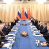 Tổng thống Nga Vladimir Putin và Chủ tịch Trung Quốc Tập Cận Bình tại cuộc gặp bên lề Hội nghị thượng đỉnh SCO ở Kyrgyzstan ngày 31/8/2026. (Ảnh: THX/TTXVN phát)