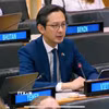 Đại sứ, Trưởng Phái đoàn Thường trực Việt Nam tại Liên hợp quốc Đỗ Hùng Việt phát biểu tại phiên thảo luận. (Ảnh: TTXVN phát)