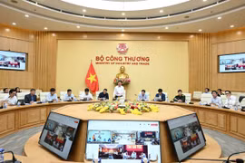 Bộ trưởng Nguyễn Hồng Diên chủ trì cuộc họp về tình hình thực hiện Dự án đường dây 500kV Lào Cai-Vĩnh Yên. (Ảnh: Đức Duy/Vietnam+)