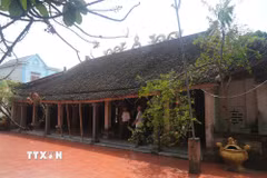 Khu Đại đình (hay còn gọi là Đình chính) có mặt bằng kiến trúc hình chữ Đinh bề thế, gồm căn nhà 5 gian, 2 chái, 4 mái cong, mái lợp ngói mũi, diện tích khoảng 210m2. (Ảnh: Hoa Mai/TTXVN)