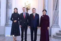 Tổng Bí thư, Chủ tịch nước Tô Lâm và Phu nhân Ngô Phương Ly hội kiến Nhà Vua Đan Mạch Frederik X và Hoàng hậu Mary. (Ảnh: Thống Nhất/TTXVN)