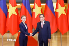 Chủ tịch Quốc hội Trần Thanh Mẫn hội kiến Thủ tướng Công quốc Liechtenstein Brigitte Haas. (Ảnh: Doãn Tấn/TTXVN)