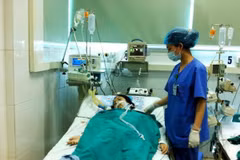 Bệnh nhân mắc bệnh viêm não Nhật Bản nằm điều trị tại Bệnh viện Bệnh Nhiệt đới Trung ương. (Ảnh: Thùy Giang/Vietnam+)