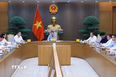 Thủ tướng Lê Minh Hưng chủ trì họp tháo gỡ khó khăn, vướng mắc, đẩy nhanh tiến độ các dự án giao thông trọng điểm. (Ảnh: Dương Giang/TTXVN)