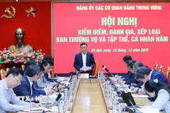 Quang cảnh hội nghị kiểm điểm, đánh giá, xếp loại Ban Thường vụ và tập thể, cá nhân năm 2025 của Đảng ủy các cơ quan Đảng Trung ương. (Ảnh: Phương Hoa/TTXVN)