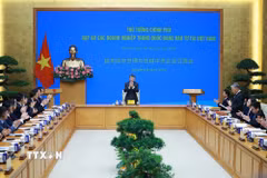 Thủ tướng Lê Minh Hưng gặp các doanh nghiệp Trung Quốc đang đầu tư tại Việt Nam. (Ảnh: Dương Giang/TTXVN)