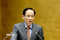 Đồng chí Lê Hoài Trung, Ủy viên Bộ Chính trị, Bộ trưởng Bộ Ngoại giao quán triệt Chuyên đề “Những nội dung trọng tâm, cốt lõi Nghị quyết của Bộ Chính trị về công tác người Việt Nam ở nước ngoài.” (Ảnh: Phương Hoa/TTXVN)