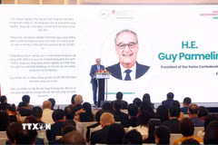 Tổng thống Liên bang Thụy Sĩ Guy Parmelin phát biểu. (Ảnh: Phạm Kiên/TTXVN)