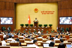 Quang cảnh phiên họp Quốc hội thảo luận về cơ chế xử lý khó khăn, vướng mắc do quy định của pháp luật. (Ảnh: Doãn Tấn/TTXVN)