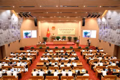 Toàn cảnh kỳ họp thứ bảy, Hội đồng Nhân dân thành phố Hà Nội khóa XVII. (Ảnh: Vũ Quang/TTXVN)
