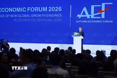 Thủ tướng Lê Minh Hưng phát biểu tại Phiên toàn thể cấp cao Diễn đàn Kinh tế mùa Thu 2026 (AEF 2026). (Ảnh: Dương Giang/TTXVN)