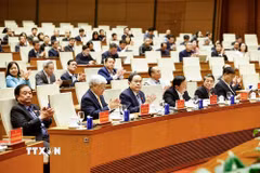 Chủ tịch Quốc hội Trần Thanh Mẫn dự Hội nghị thông báo nhanh kết quả Đại hội đại biểu toàn quốc lần thứ XIV của Đảng. (Ảnh: Doãn Tấn/ TTXVN)