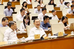 Tổng Bí thư, Chủ tịch nước Tô Lâm và Thủ tướng Lê Minh Hưng dự phiên họp. (Ảnh: Doãn Tấn/TTXVN)