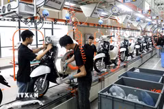 Dây chuyền tại Nhà máy sản xuất thông minh Yadea Việt Nam với quy mô đầu tư hơn 100 triệu USD tại Khu công nghiệp Tân Hưng, tỉnh Bắc Ninh. (Ảnh: Danh Lam/TTXVN)