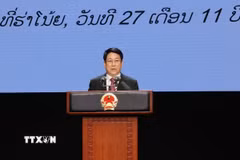 Chủ tịch nước Lương Cường đọc diễn văn kỷ niệm. (Ảnh: Lâm Khánh/TTXVN)