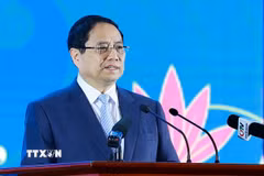 Thủ tướng Phạm Minh Chính phát biểu tại Diễn đàn hợp tác địa phương Việt Nam-Nhật Bản. (Ảnh: Dương Giang/TTXVN)