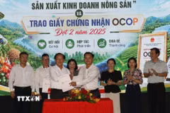 Đại diện các doanh nghiệp, hợp tác xã tham gia ký kết giao thương. (Ảnh: Nhật Bình/TTXVN)