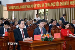 Chủ tịch Quốc hội Trần Thanh Mẫn dự Lễ Công bố Nghị quyết sáp nhập đơn vị hành chính cấp tỉnh tại thành phố Cần Thơ. (Ảnh: Doãn Tấn/TTXVN)