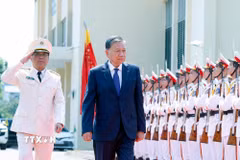 Tổng Bí thư, Chủ tịch nước Tô Lâm đến thăm làm việc tại Học viện Kỹ thuật và Công nghệ an ninh, Bộ Công an. (Ảnh: Thống Nhất/TTXVN)