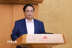 Thủ tướng Phạm Minh Chính chủ trì Phiên họp Chính phủ chuyên đề về xây dựng pháp luật tháng 7/2025. (Ảnh: Dương Giang/TTXVN)