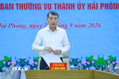 Đồng chí Lê Minh Hưng, Ủy viên Bộ Chính trị, Bí thư Đảng ủy Chính phủ, Thủ tướng Chính phủ, Trưởng đoàn kiểm tra, giám sát số 222 của Bộ Chính trị chủ trì Hội nghị. (Ảnh: Dương Giang/TTXVN)