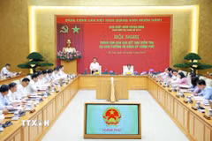 Hội nghị thông qua báo cáo kết quả kiểm tra tại Ban Thường vụ Đảng ủy Chính phủ. (Ảnh: Dương Giang/TTXVN)