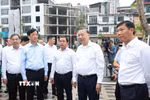 Tổng Bí thư, Chủ tịch nước Tô Lâm thị sát, kiểm tra việc thực hiện dự án đường Vành đai 1 thuộc địa bàn phường Ô Chợ Dừa. (Ảnh: Thống Nhất/TTXVN)