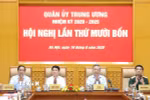 Tổng Bí thư Tô Lâm và các đồng chí Ủy viên Bộ Chính trị: Chủ tịch nước Lương Cường, Thủ tướng Phạm Minh Chính và Đại tướng Phan Văn Giang, Phó Bí thư Quân ủy Trung ương, Bộ trưởng Bộ Quốc phòng chủ trì hội nghị. (Ảnh: Thống Nhất/TTXVN)