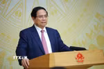 Thủ tướng Phạm Minh Chính kết luận Phiên họp lần thứ 28 của Ban Chỉ đạo chống khai thác hải sản bất hợp pháp. (Ảnh: Dương Giang/TTXVN)