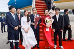 Chủ tịch Quốc hội Trần Thanh Mẫn và Phu nhân đến thủ đô Seoul, bắt đầu thăm chính thức Hàn Quốc. (Ảnh: Doãn Tấn/TTXVN)