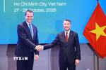 Thủ tướng Lê Minh Hưng tiếp Giám đốc điều hành Diễn đàn Kinh tế Thế giới (WEF) Stephan Mergenthaler. (Ảnh: Dương Giang/TTXVN)